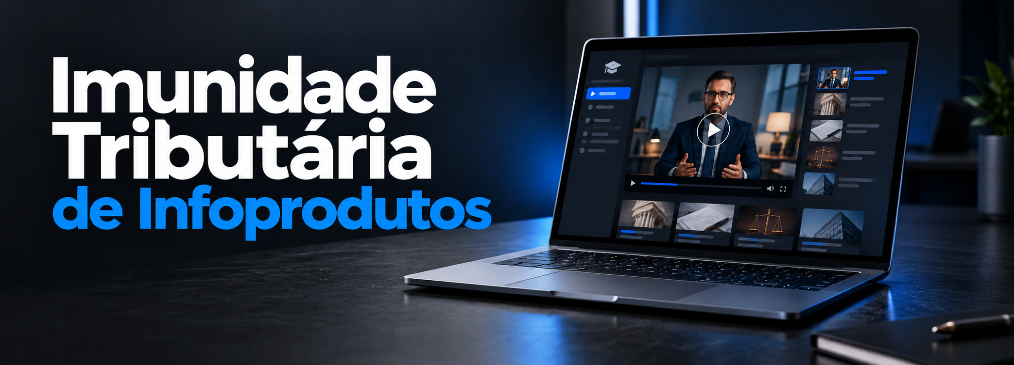 Laptop com tipografia tributaria em azul